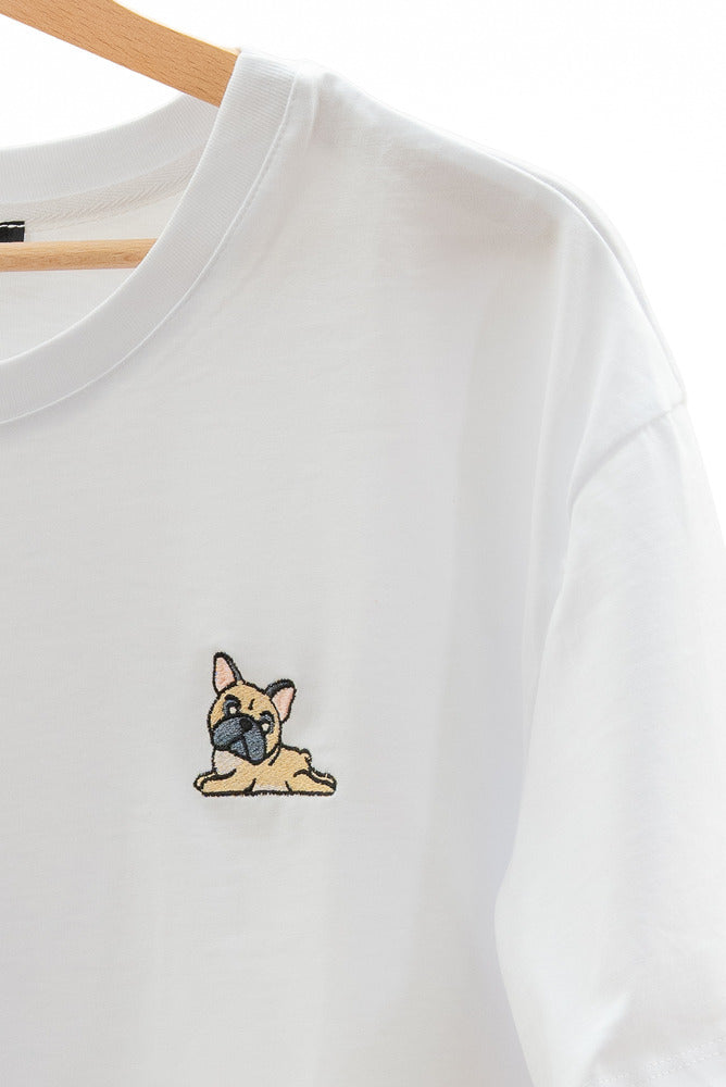 White Women’s T-Shirt with Dog Embroidery