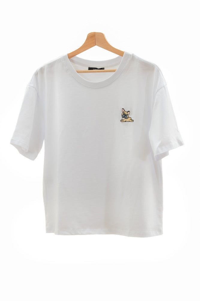 White Women’s T-Shirt with Dog Embroidery